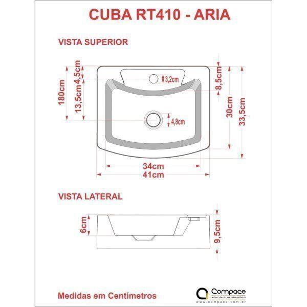 Imagem de Bancada para Banheiro 80cm com Cuba Aria Rt41 Prateleira e Espelheira 806W Metrópole Compace