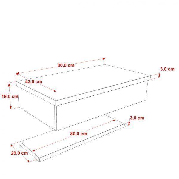 Imagem de Bancada para Banheiro 80cm com Cuba Canoa L45 e Prateleira 805W Metrópole Compace