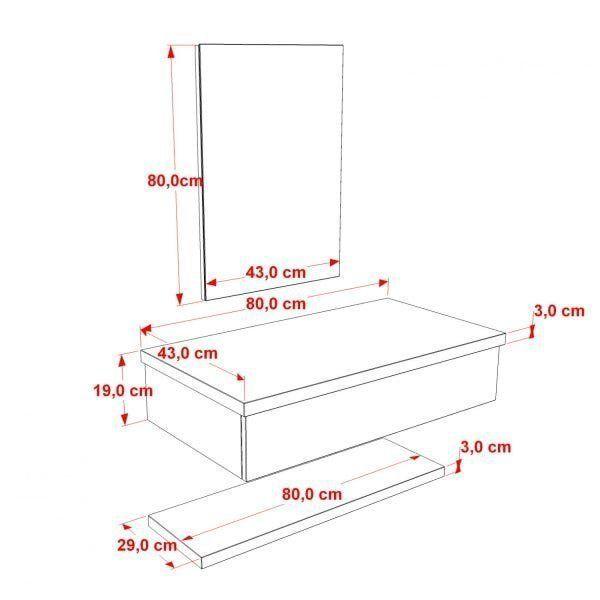 Imagem de Bancada para Banheiro 80cm com Cuba Folha F44 Prateleira e Espelheira 806W Metrópole Compace