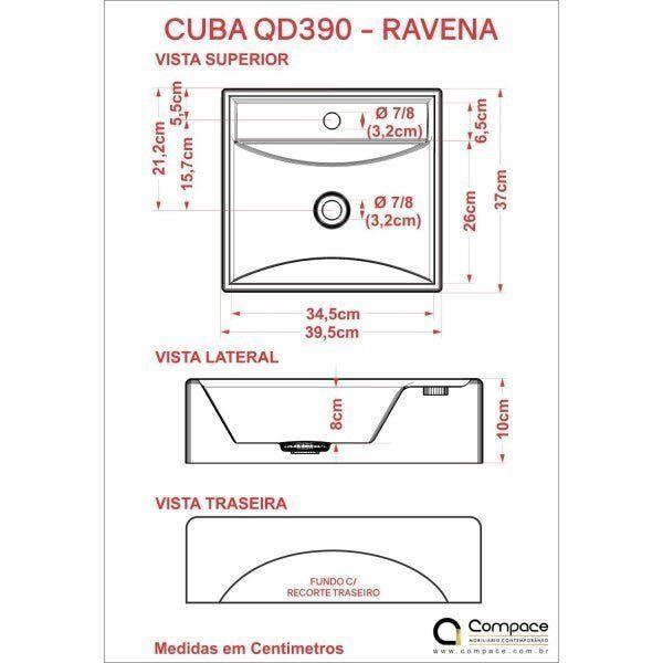 Imagem de Bancada para Banheiro 80cm com Cuba Q39 e Prateleira 805W Metrópole Compace