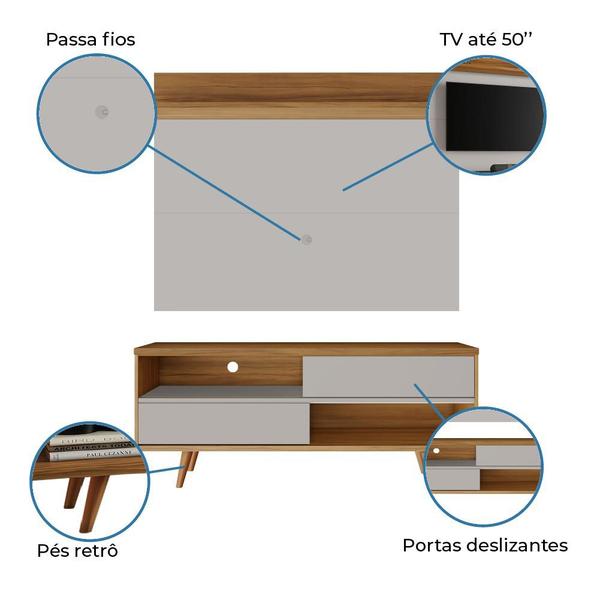 Imagem de Bancada Retrô com Painel para TV de até 50 Polegadas Notável Off White / Freijó Trend 