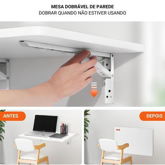 Imagem de Bancada Suspensa para Cozinha MDF Mesa Dobrável Retrátil 70cm x 30cm Lavanderia