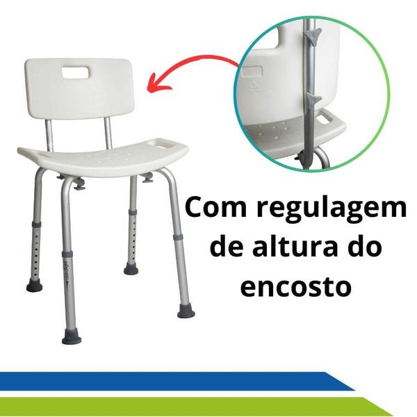 Imagem de Banco Cadeira para Banho com Encosto e Regulagem de Altura Banqueta Idoso e Adulto até 130 KG Hidrolight