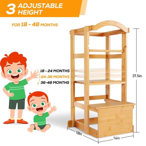 Imagem de Banco de aprendizagem IPOW Toddler Tower de altura ajustável em bambu