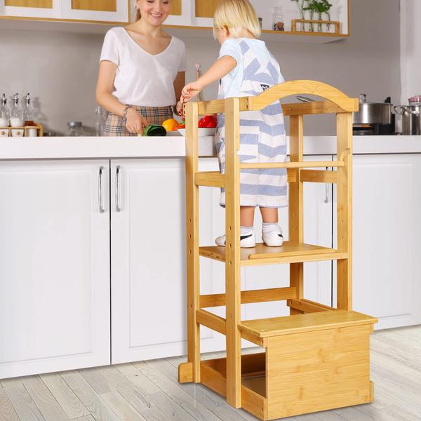 Imagem de Banco de aprendizagem IPOW Toddler Tower de altura ajustável em bambu