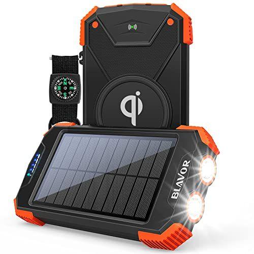 Imagem de Banco de Energia Solar, Portátil Qi 10,000mAh, USB Tipo C, Lanterna Dupla (Laranja)