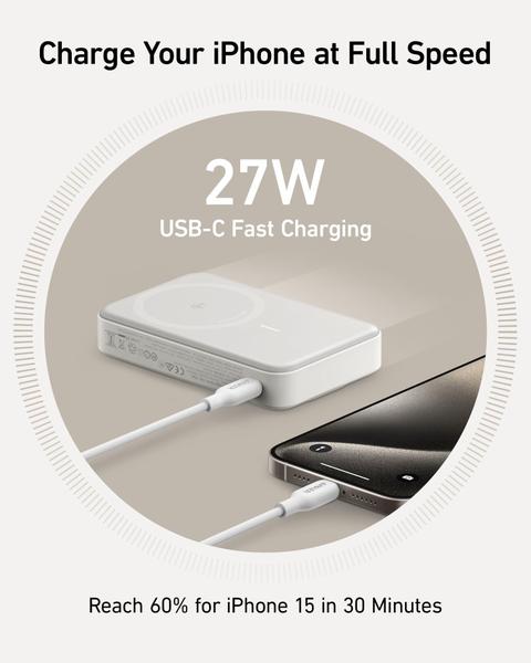 Imagem de Banco de potência Anker MagGo 10.000mAh 15W com certificação Qi2