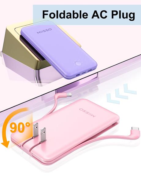 Imagem de Banco de potência miisso Ultra Slim 10000mAh com cabos embutidos