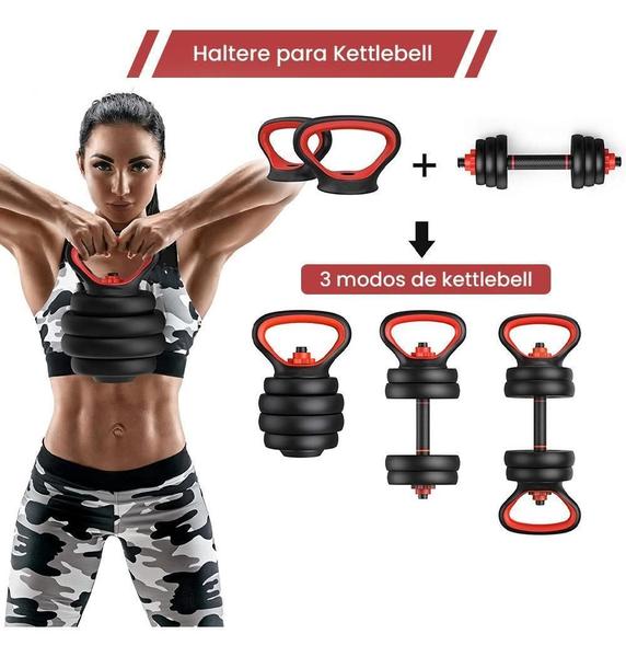 Imagem de Banco + Kit Halteres Barra Kettlebell Dumbell Pesos Até 20Kg