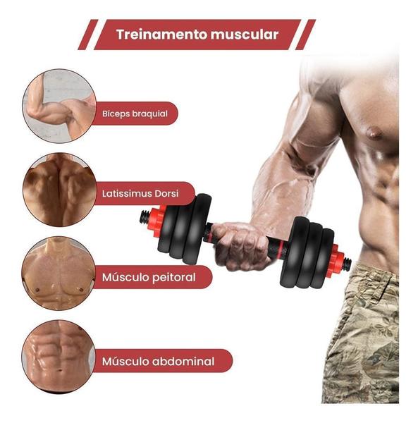 Imagem de Banco + Kit Halteres Barra Kettlebell Dumbell Pesos Até 20Kg