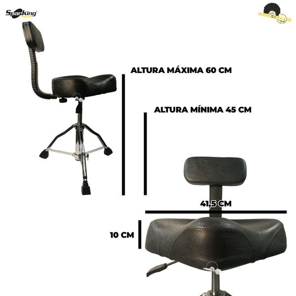 Imagem de Banco para Bateria com acento Selim Ergonômico e Regulagem Pneumática - Spanking 1020 COM encosto