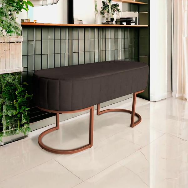 Imagem de Banco Recamier Estofado Luana Base Bronze Veludo Marrom - Montanaris Decor