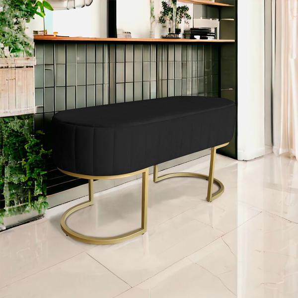 Imagem de Banco Recamier Estofado Luana Base Gold Veludo Preto - Montanaris Decor