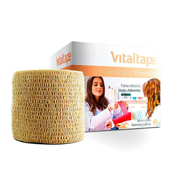Bandagem Atadura Elástica Cohesive 5cm x 4,5 metros - Bege - VitalTape Imagem de Bandagem Atadura Elástica Cohesive 5cm x 4,5 metros - Bege