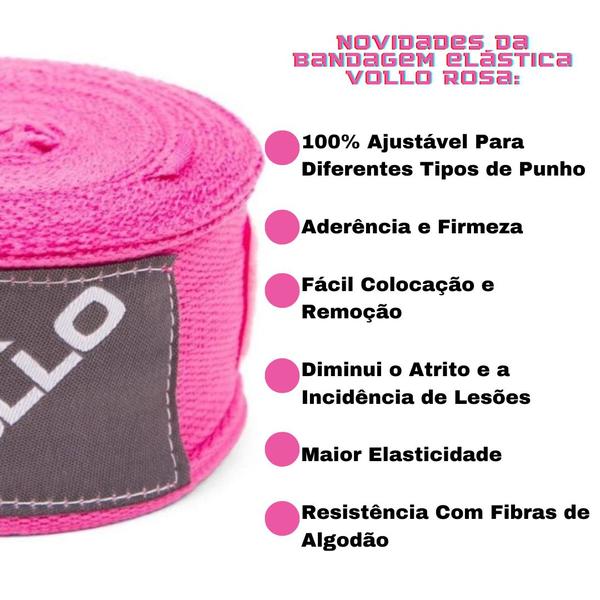 Imagem de Bandagem Elástica Treino Boxe/Muay Thai Luta Vollo Rosa