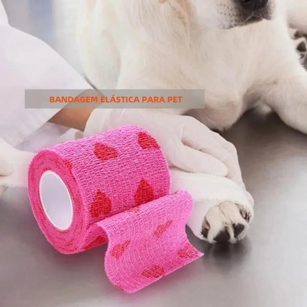 Imagem de Bandagens Elásticas Não Tecidas para Pets - Coração Vermelho e Rosa