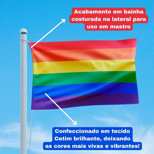 Imagem de Bandeira Avulsa Orgulho LGBT Cores em Cetim Brilhante - Tamanho Grande 1,20m x 85cm