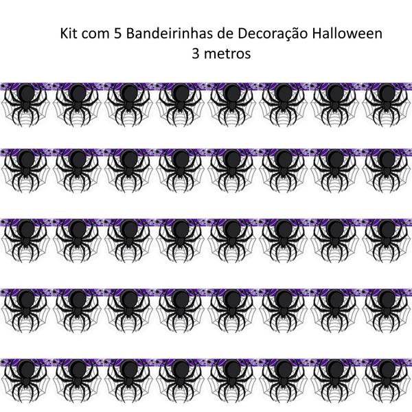 Imagem de Bandeirinha Aranha Enfeite Decoração Festa Bruxas 15 Metros Varal Pendurar