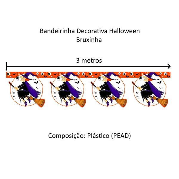 Imagem de Bandeirinha Enfeite Decoração Festa Halloween Bruxa 3 Metros