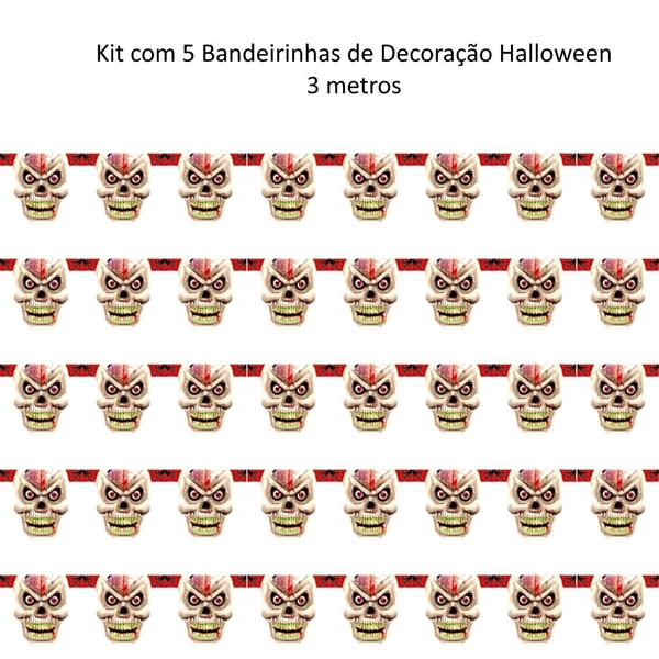 Imagem de Bandeirinha Terror Enfeite Decoração Festa Bruxas 15 Metros Varal de Pendurar