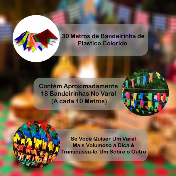 Imagem de Bandeirinhas de Festa Junina 30 Metros Plástico Arraia Festa Caipira