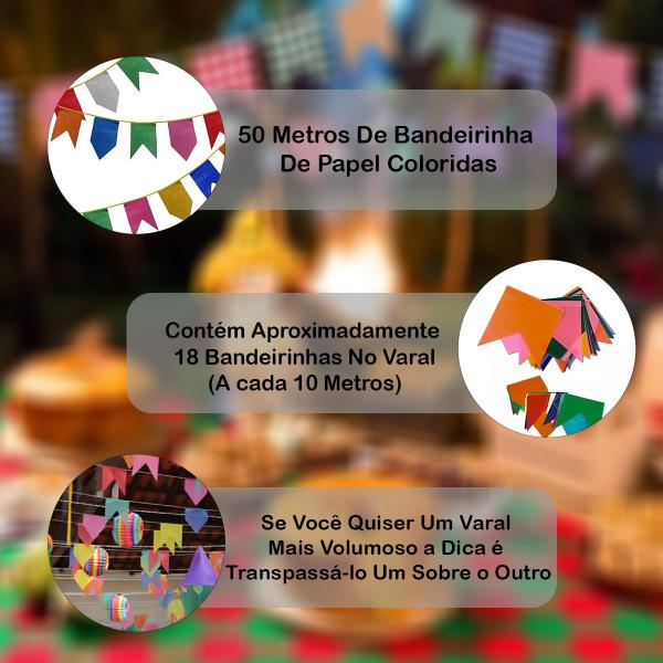 Imagem de Bandeirinhas de Festa Junina 50 Metros Papel Arraia Festa Caipira São João