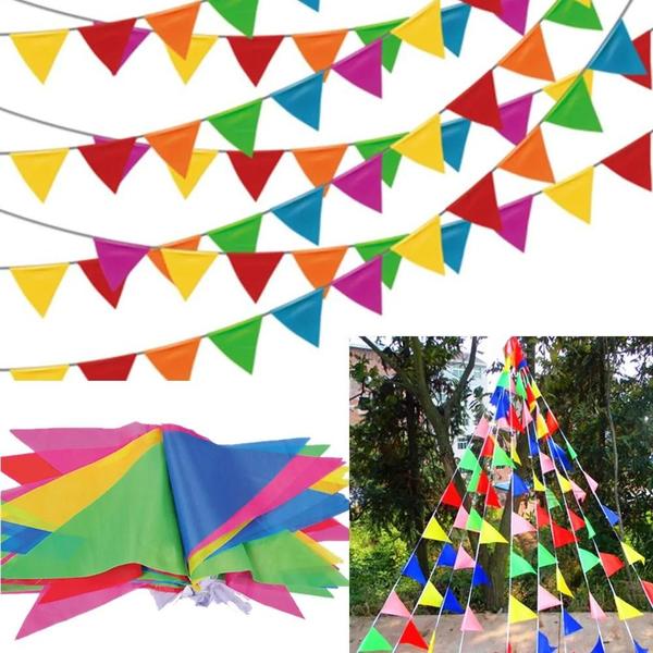 Imagem de Bandeirolas Triangulares Coloridas de Nylon (100m) - Decoração para Festas e Festivais