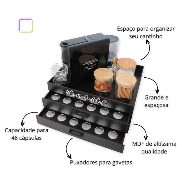 Imagem de Bandeja com 2 Gavetas Porta Cápsulas Café Nespresso Decorativa Preta