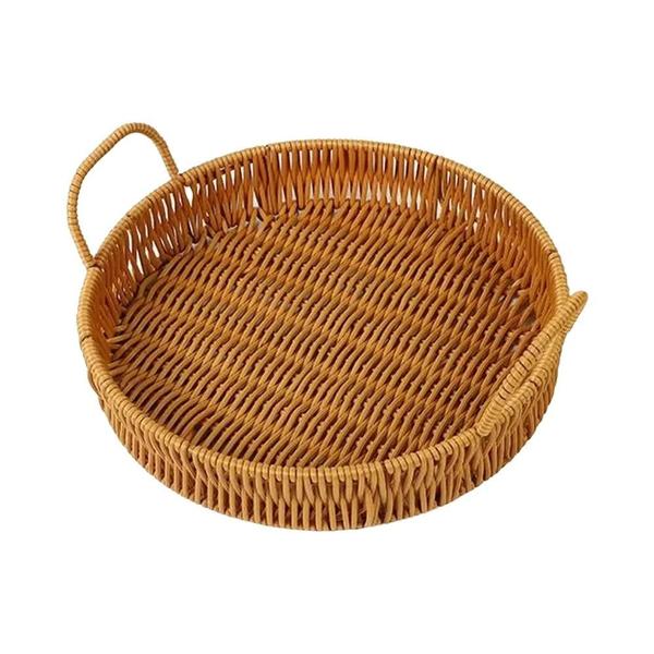 Bandeja de Armazenamento de Vime Trançado à Mão - Prato Redondo para Fruta e Bolo Bandeja de Armazenamento de Vime Trançado à Mão - Prato Redondo para Fruta e Bolo