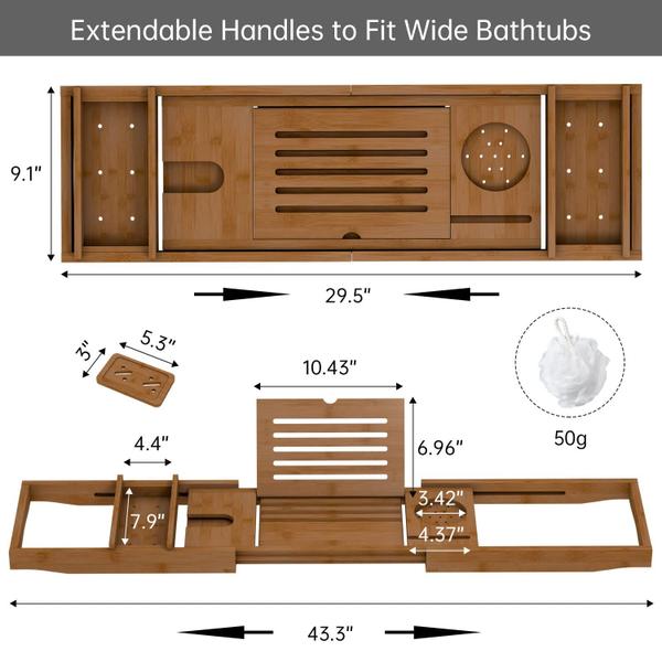 Imagem de Bandeja de bambu Bath Tub Caddy com alças expansíveis