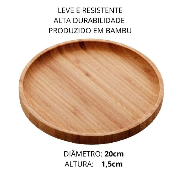 Imagem de Bandeja de Bambu Redonda Petisqueira Servir Decorar