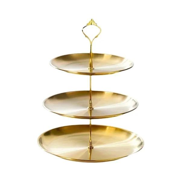 Bandeja de Bolo de Aço Inoxidável 3 Andares - Suporte para Sobremesa e Festa Imagem de Bandeja de Bolo de Aço Inoxidável 3 Andares - Suporte para Sobremesa e Festa