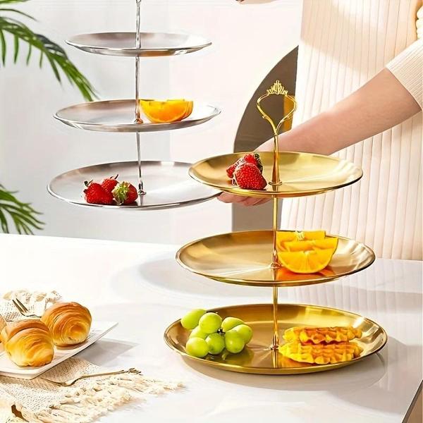 Bandeja de Bolo de Aço Inoxidável 3 Andares - Suporte para Sobremesa e Festa Imagem de Bandeja de Bolo de Aço Inoxidável 3 Andares - Suporte para Sobremesa e Festa
