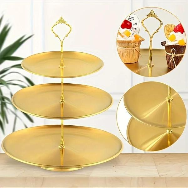 Bandeja de Bolo de Aço Inoxidável 3 Andares - Suporte para Sobremesa e Festa Imagem de Bandeja de Bolo de Aço Inoxidável 3 Andares - Suporte para Sobremesa e Festa