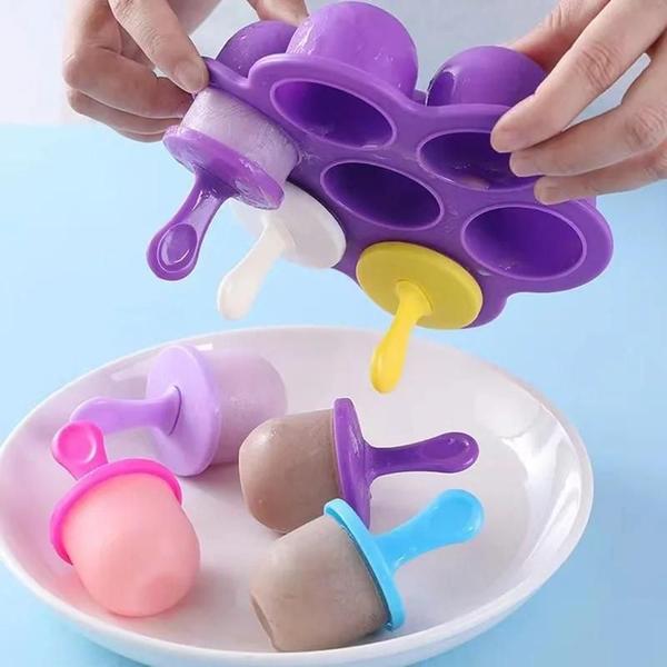 Imagem de Bandeja de Cubos de Gelo de Silicone com Tampa - Molde para Sorvete com 7 Furos