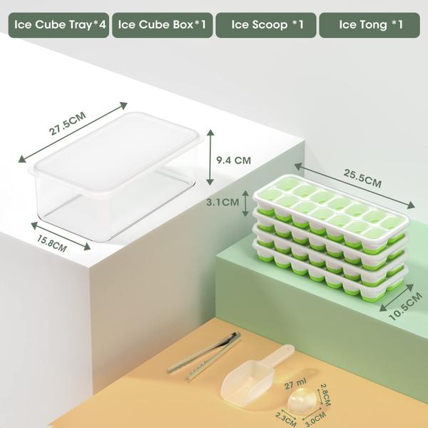 Imagem de Bandeja de cubos de gelo DOQAUS com tampa e compartimento, pacote com 4 unidades de silicone