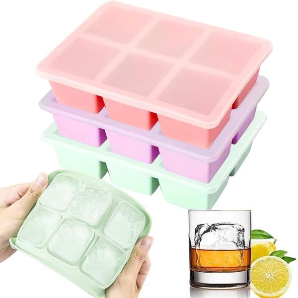 Imagem de Bandeja de cubos de gelo Theuwnee XL de silicone com tampas removíveis, 3 unidades