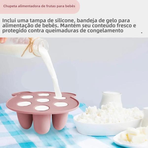 Imagem de Bandeja de Gelo de Silicone para Bebês - 2 Peças - Alimentador de Frutas e Picolé