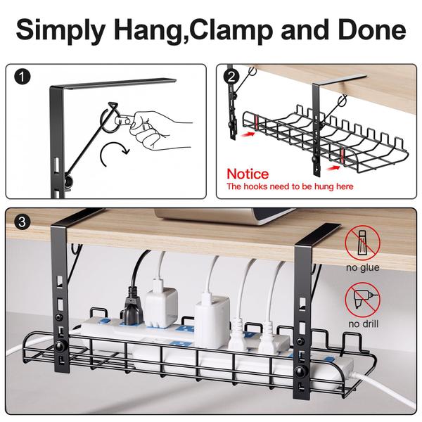 Imagem de Bandeja de gerenciamento de cabos Yecaye Spring Clamps Under Desk