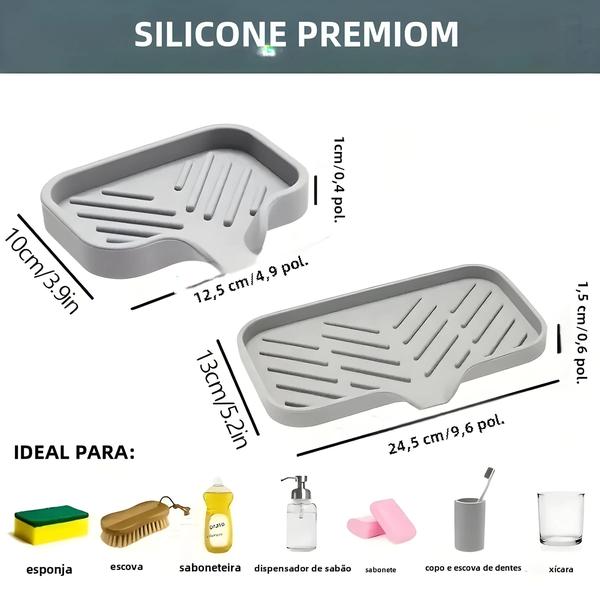 Imagem de Bandeja de Pia de Silicone com Dreno e Suporte para Esponja - Organizador de Cozinha