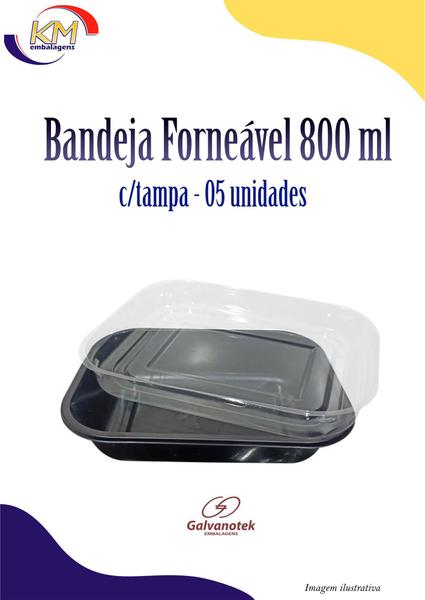 Imagem de Bandeja Forneável 800 ml c/ tampa c/05 unid. - Galvanotek - forno, micro-ondas, delivery (6418)