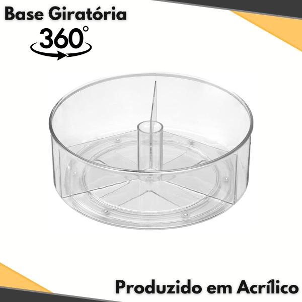 Imagem de Bandeja Giratória C/ 3 Divisórias 360º Multiuso Organizador Tempero Cozinha Maquiagem Acrílico