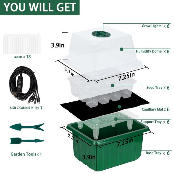 Imagem de Bandeja inicial de sementes ZHOLAH Self-Watering com Grow Light, pacote com 6