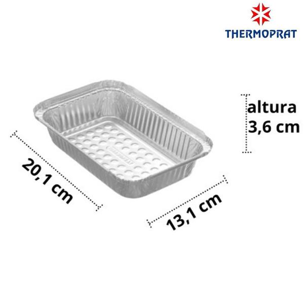 Imagem de Bandeja Marmita Marmitex Alumínio Retangular Descartável com Tampa Pet Thermoprat - 750ml - 10 unidades