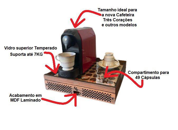 Imagem de Bandeja Organizadora de Cápsulas E Suporte de Cafeteiras Três Corações Design Em Zeus MDF 