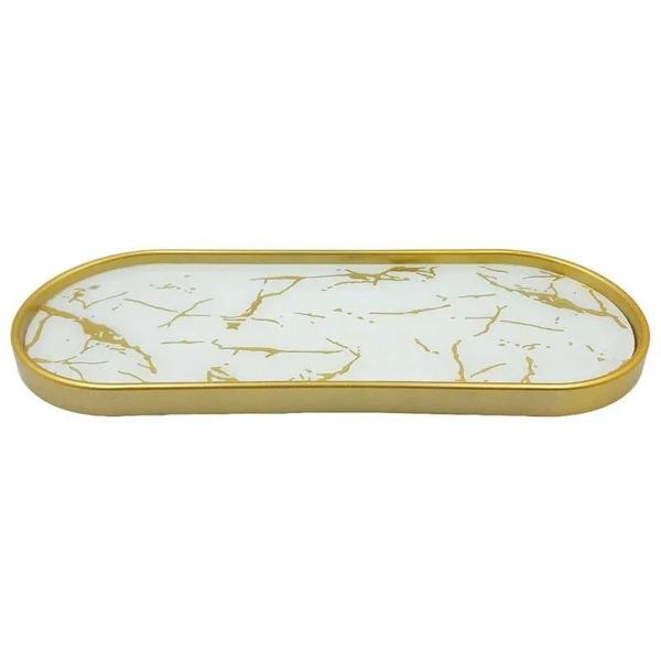 Imagem de Bandeja Oval Decorativa Espelhada Marmorizada Banheiro Lavabo 30cm x10cm x1,4cm