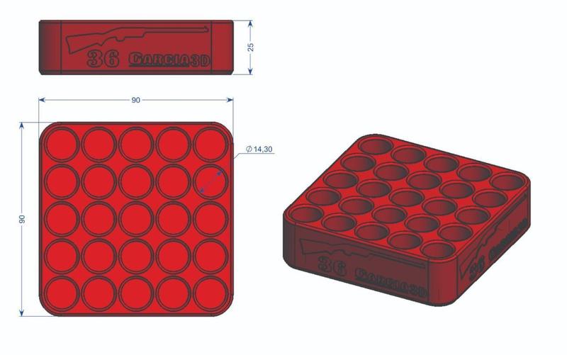 Imagem de Bandeja Para Recarga 25 Cartuchos Calibre 36 Impressão 3d