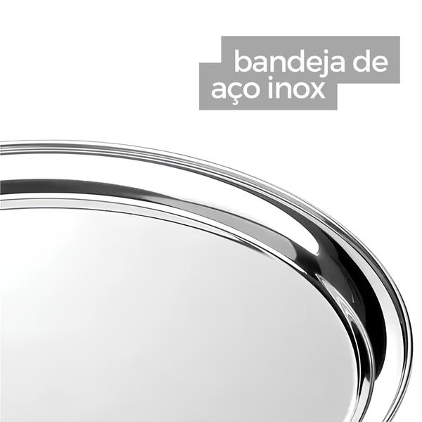 Imagem de Bandeja Para Servir Garçom Restaurante De Inox 40cm Redonda 