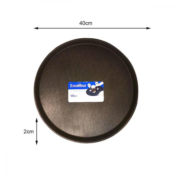 Imagem de Bandeja Plástica Antideslizante Redonda Preta Antiderrapante Transporta Bebidas Servir Alimentos Garçom Bar Cozinha Excalibu 40cm