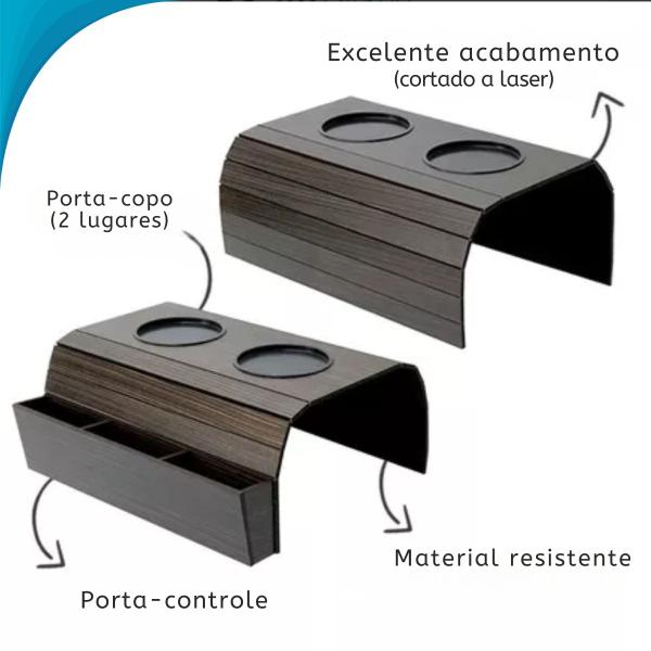 Bandeja Porta Copos e Controle para Sofá com Garantia - BlackWatch Imagem de Bandeja Porta Copos e Controle para Sofá com Garantia